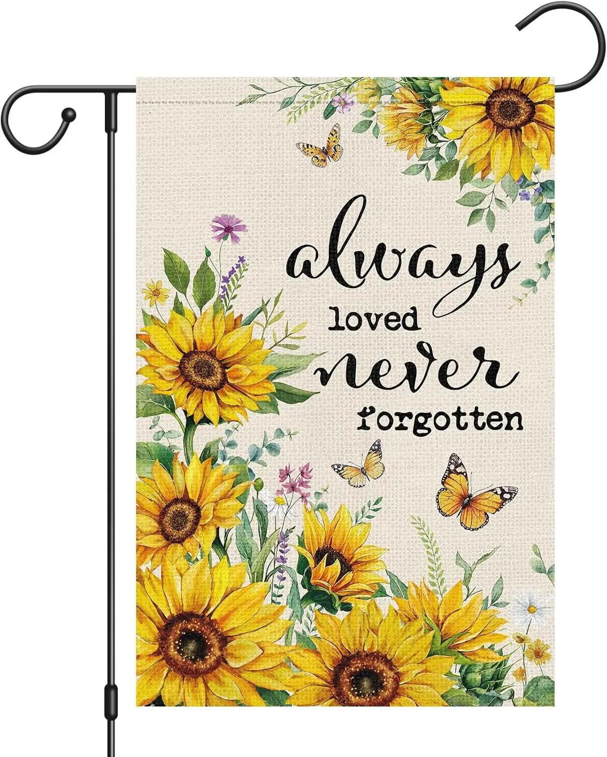 Heyfibro Always Loved Never Forgotten Memorial Garden Flag 12x18 Double Sided Burlap, Spring Summer Sunflower Butterfly Yard jjp