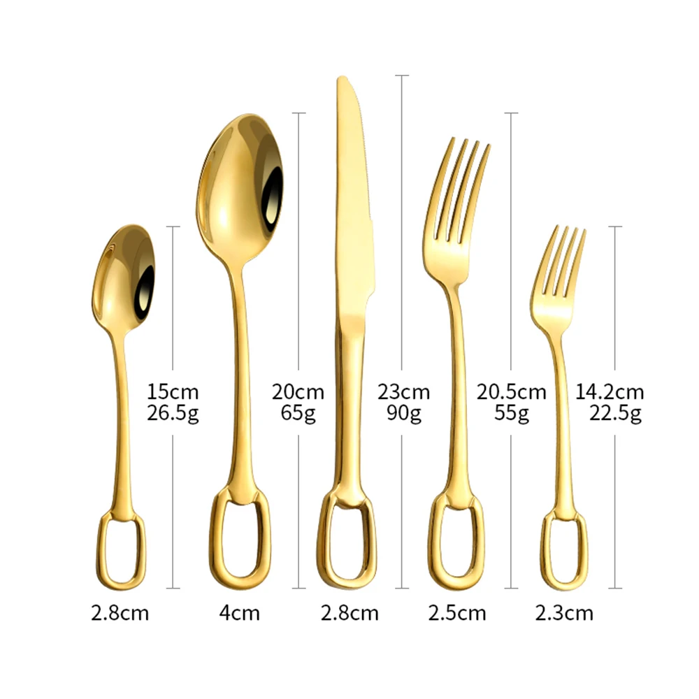 1Piece Luxury Tableware 304 Stainless Steel Knife Fork Spoon Cutlery Elegant Dinnerware Handle Hangable Design Customizable Logo