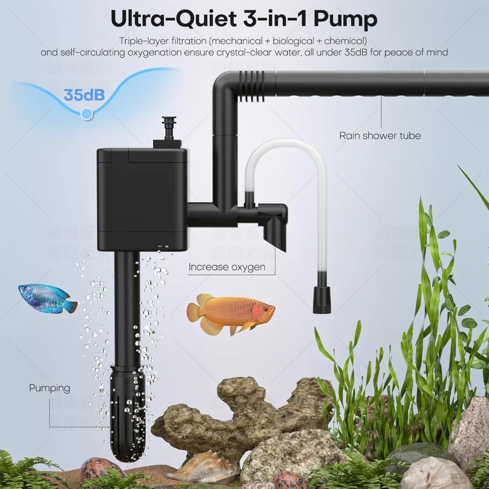 Kit acquario intelligente per acquario: umidificazione automatica da 2,5 galloni con nebulizzatore intelligente, pompa silenziosa ultra silenziosa, filtrato multistrato