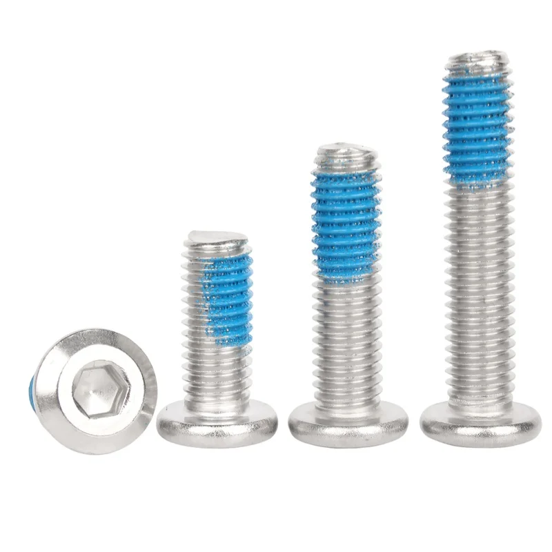 Baut Rivet Furnitur Kepala Datar Besar Hexagon Soket Allen Baja Tahan Karat 304 M6~M12 Setengah Berlapis Lem Biru