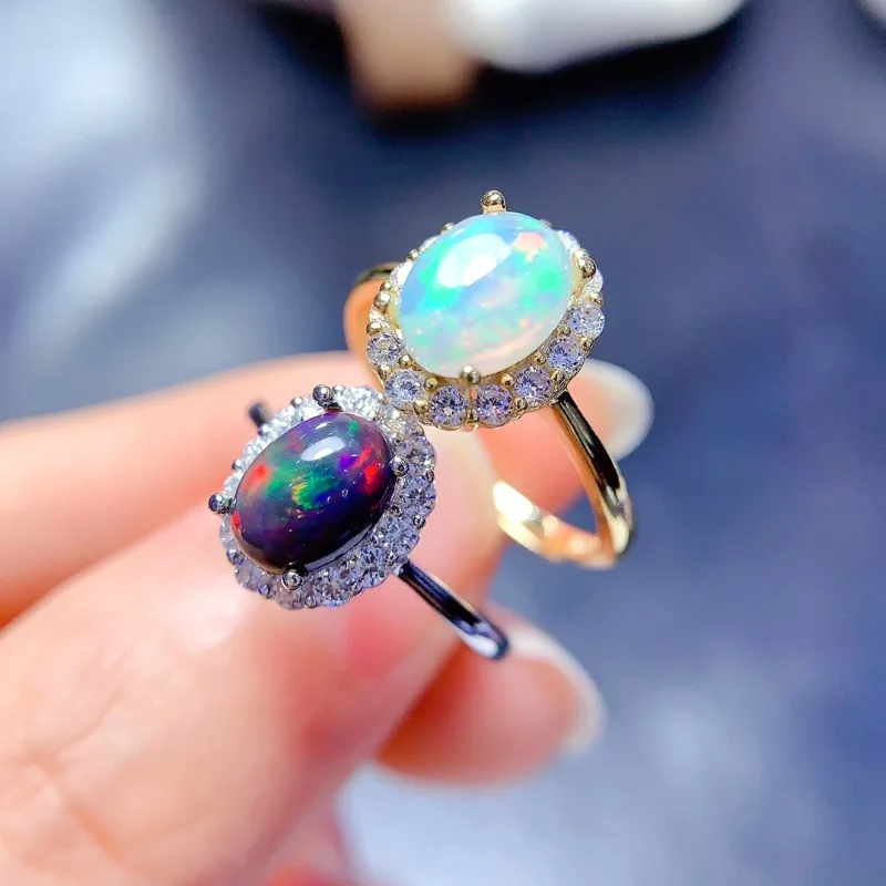 Natural Black/white Opal 6x8mm Rings Sterling 925 Silver Gemstone 6*8mm for Women Birthday Party Jewelry Gift view 4