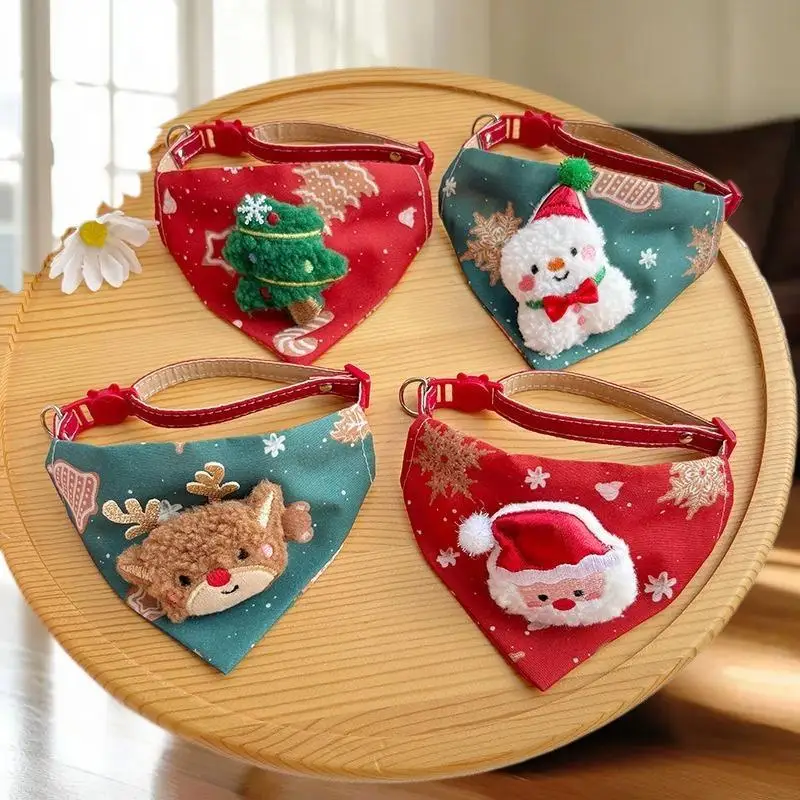 Bandana para mascotas de 23-40cm, árbol de Navidad, diseño de muñeco de nieve de Papá Noel para perro pequeño, ropa de cuello ajustable, decoración de cuello babero