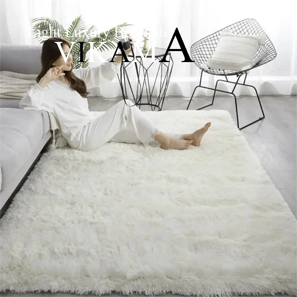 VIKAMA Teenagers Youth Style Cute Soft Silk Hair Carpet Living Room Bedroom Dormitory Bedside Decorative Carpet Washable Rug