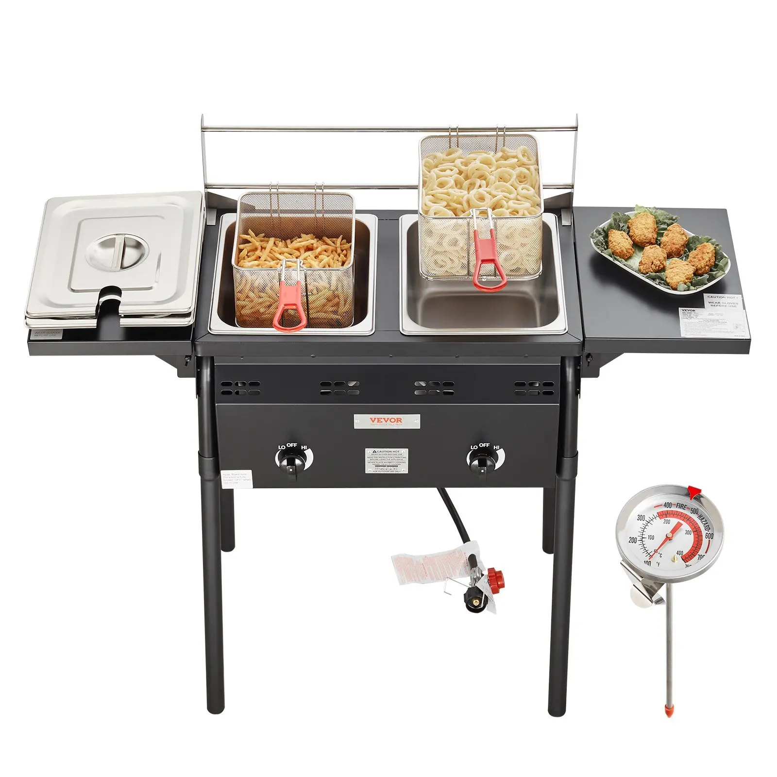 Outdoor Propane Deep Fryer, Double Burners Commercial Fryer, 16 Qt Stainless Steel Cooker with Removable Baskets & Lids & Tanks,