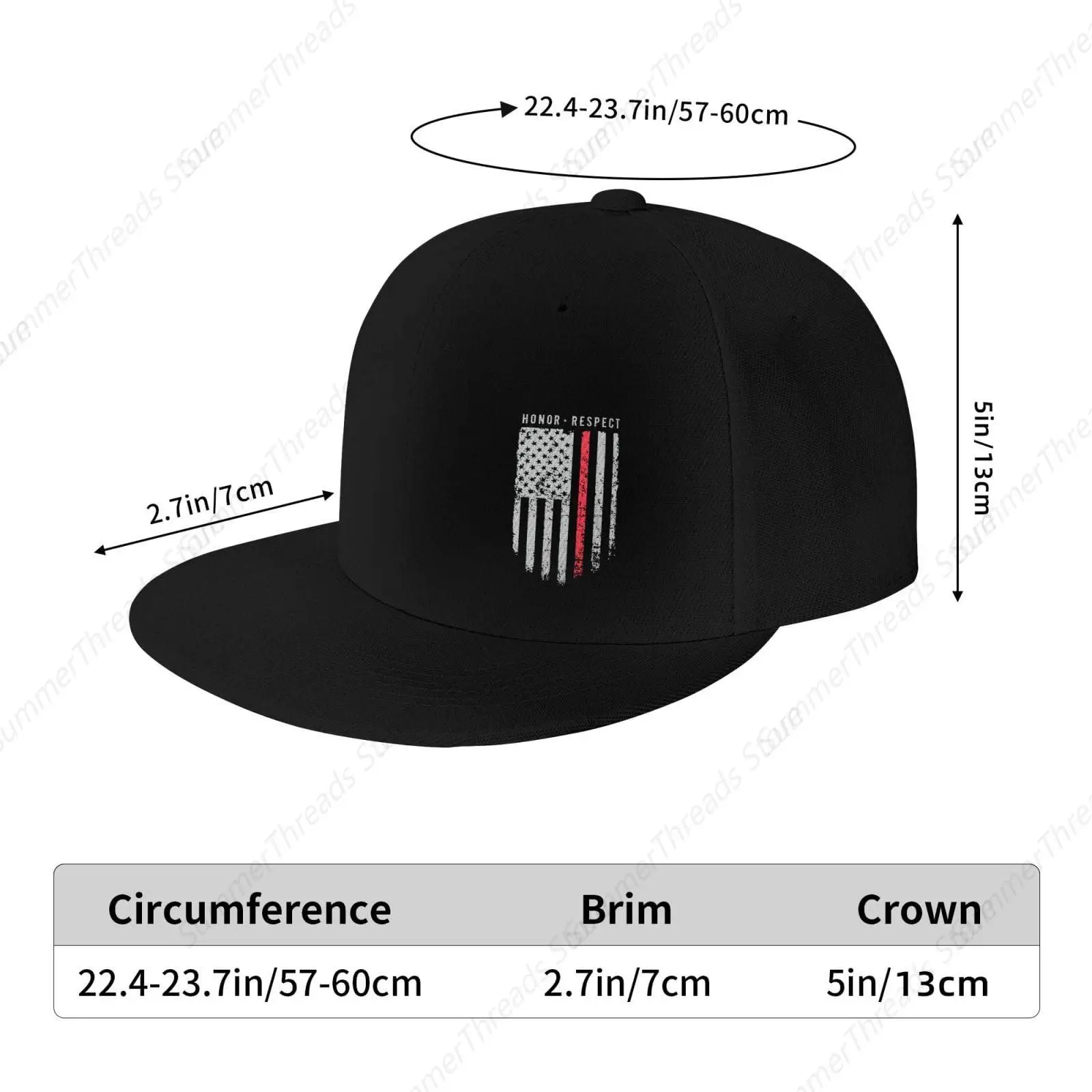 Honor Respect American Firefighter. قبعات Snapback للرجال والنساء قبعة بيسبول مسطحة بحافة بيل