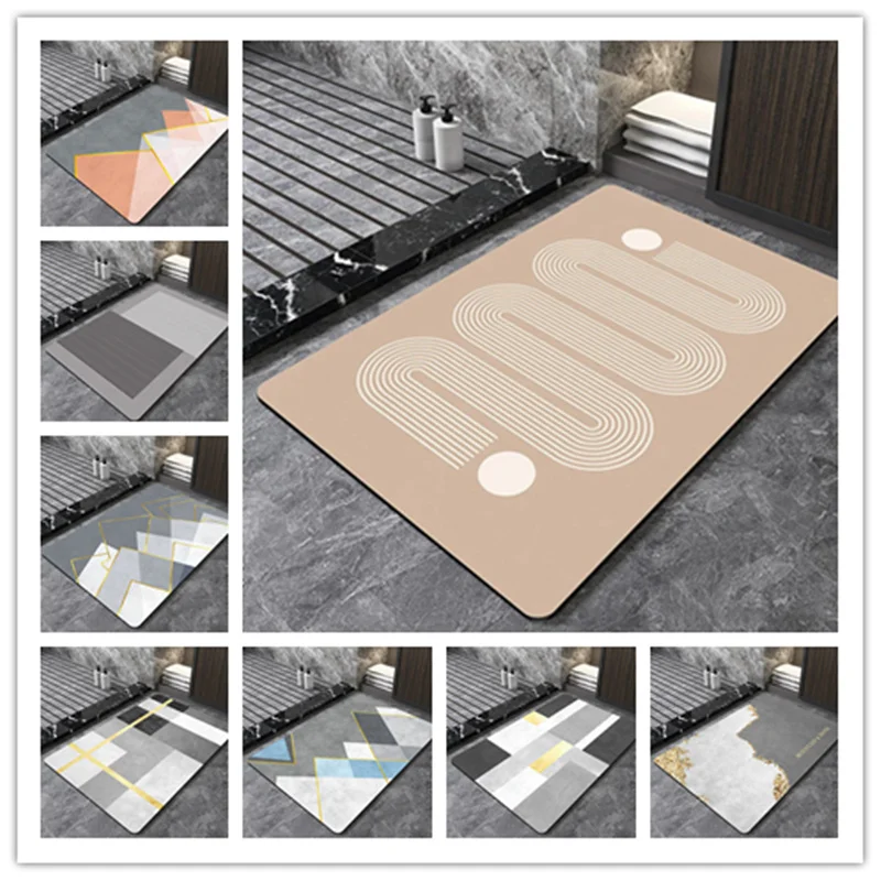 Simplicity Geometric Diatom Mud Bath Mat Bathroom Super Absorbent Foot Mats Non Slip Quick Dry Kitchen Doormats Shower Room Rug