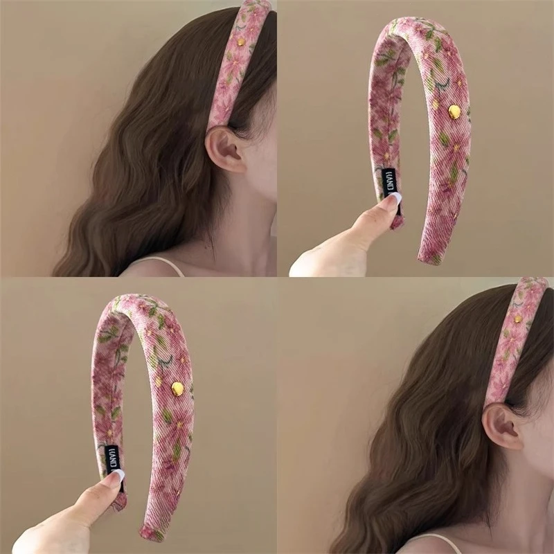 

French floral headband for women's Valentine's Day limited edition new retro high skull top premium sponge headband