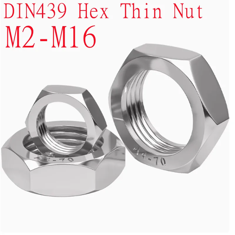 5pcs-100pcs Hex Thin Nut M2 M2.5 M3 M4 M5 M6 M8 M10 M12 M14 M16 DIN439 304 Stainless Steel Hex Hexagon Wafer Low Thin Jam Nut