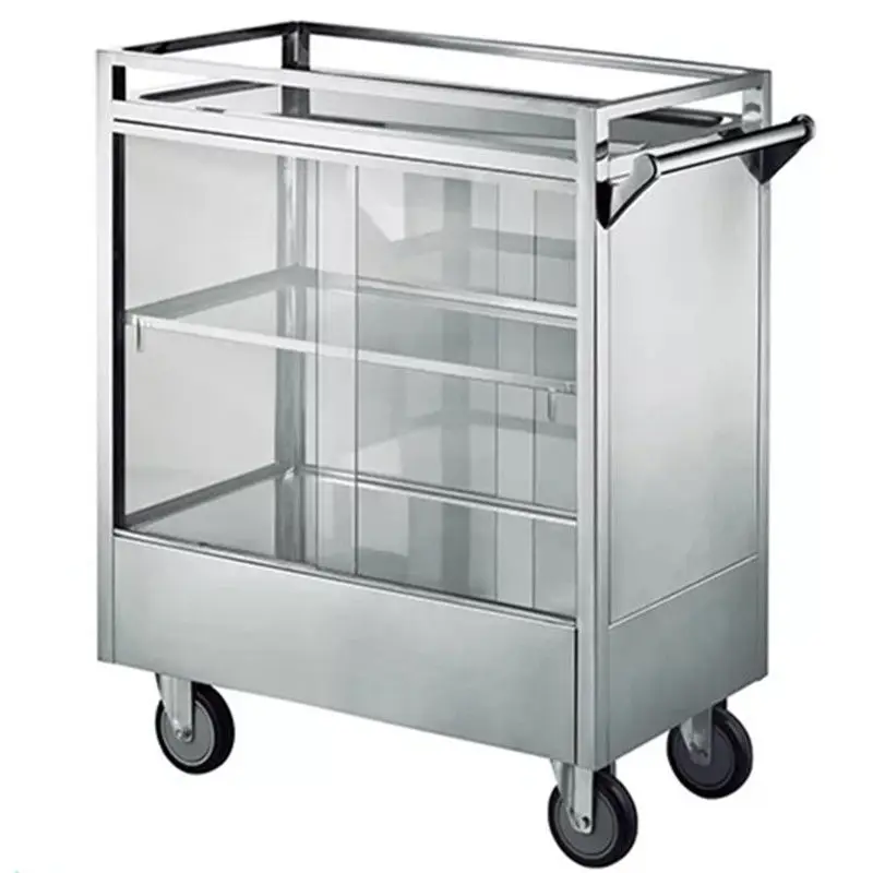 Stainless steel trolley catering snack stall breakfast cart display cabinet