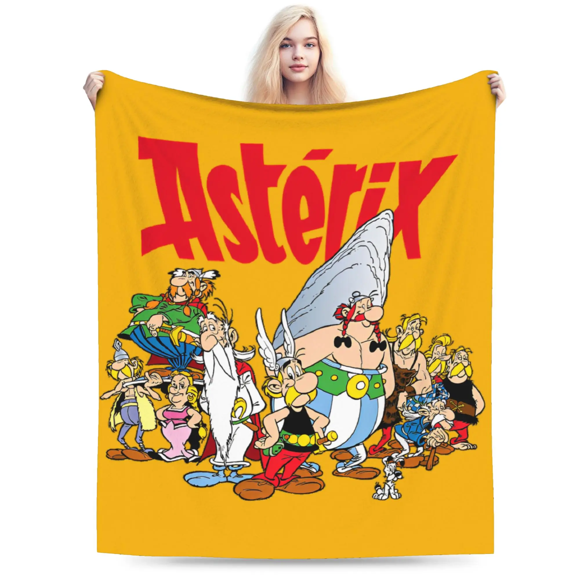 بطانيات أستريكس وأوبيليكس من الصوف المرجاني مطبوعة متعددة الوظائف بطانيات رمي ناعمة للأريكة والسفر لحاف رقيق من القطيفة #2