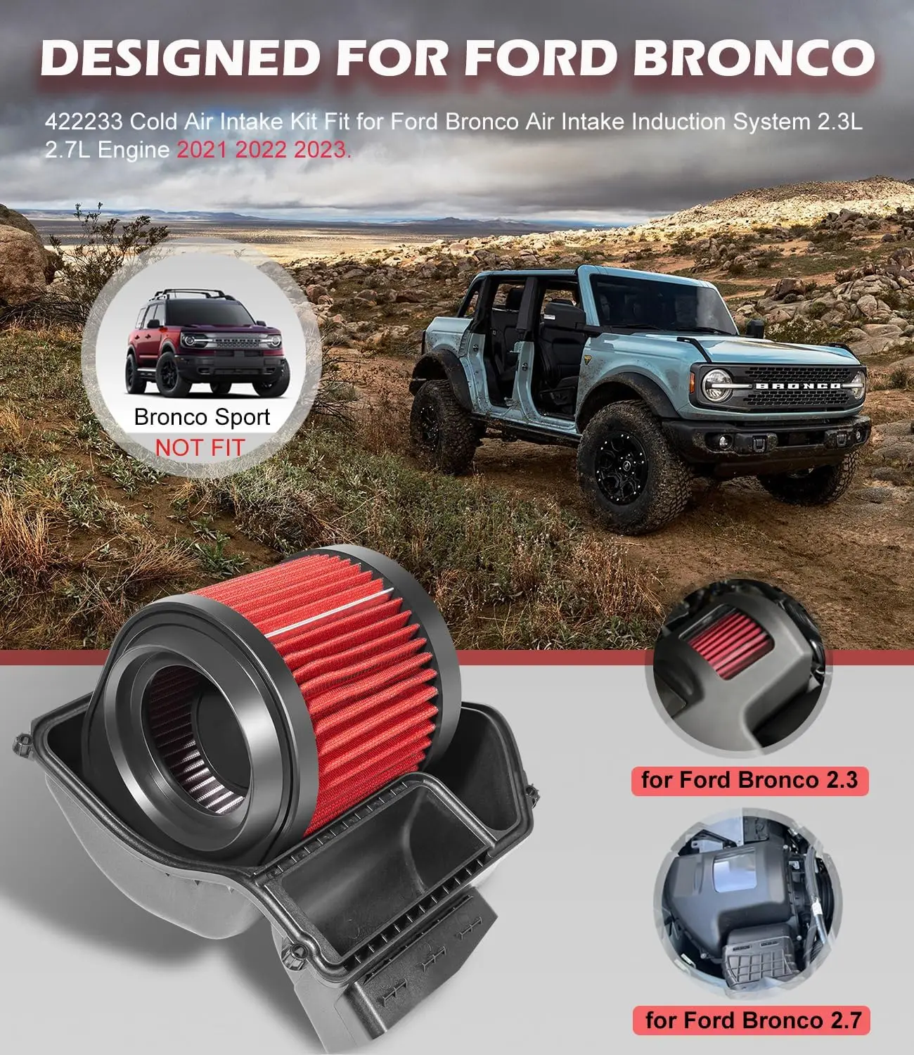 طقم فلتر لسعة الهواء البارد ، مناسب لفورد برونكو ، نظام الحث ، من من من من من من من من ، محرك 2.7 لتر ، TM