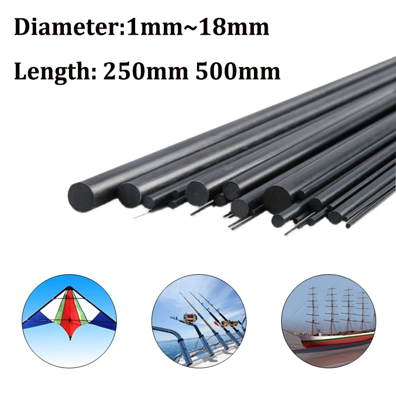 Haste de Fibra de Carbono Sólido para Avião rc Alta Resistência e Luz Faça Você Mesmo 18 mm 12 mm mm mm mm 20 Pcs