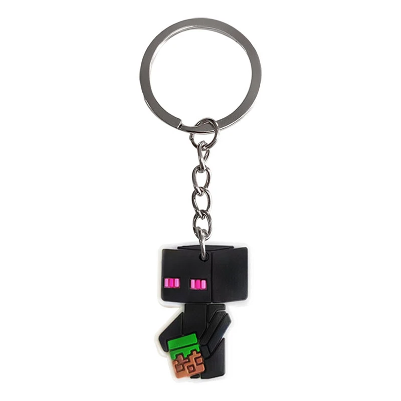 Game Minecraftion  Figure Model Toys Pixel Keychain My World Minecraft Cartoon Doll Silicone Pendant Keyring Car Backpack Key