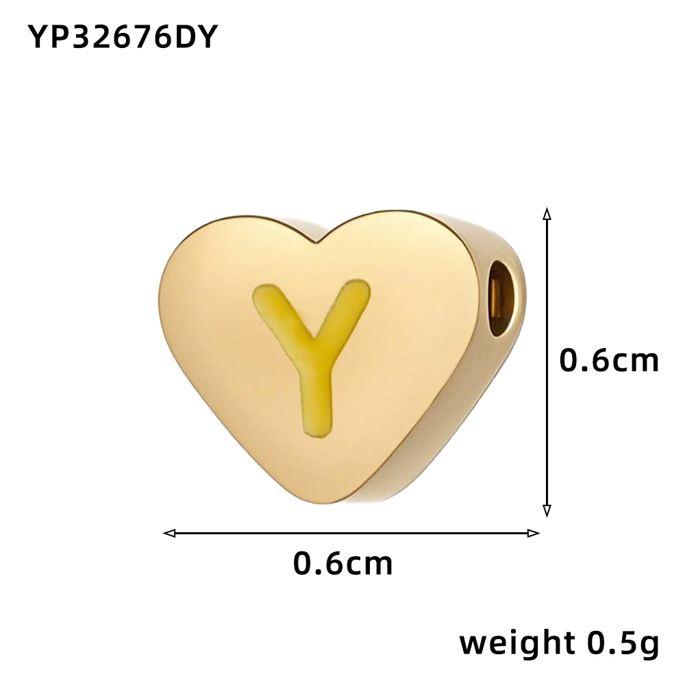 Capital A-Z Stainless Steel Enamel Oil Drop Letter Alphabet Initial Heart Charm Spacer Beads for Diy Necklace and Bracelet