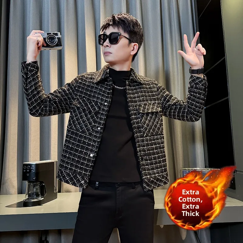 

Мужская утепленная шерстяная куртка Slim Fit для коротких мужчин, размер XS, осенне-зимняя, в корейском стиле, с хлопковым воротником, молодежная модная верхняя одежда