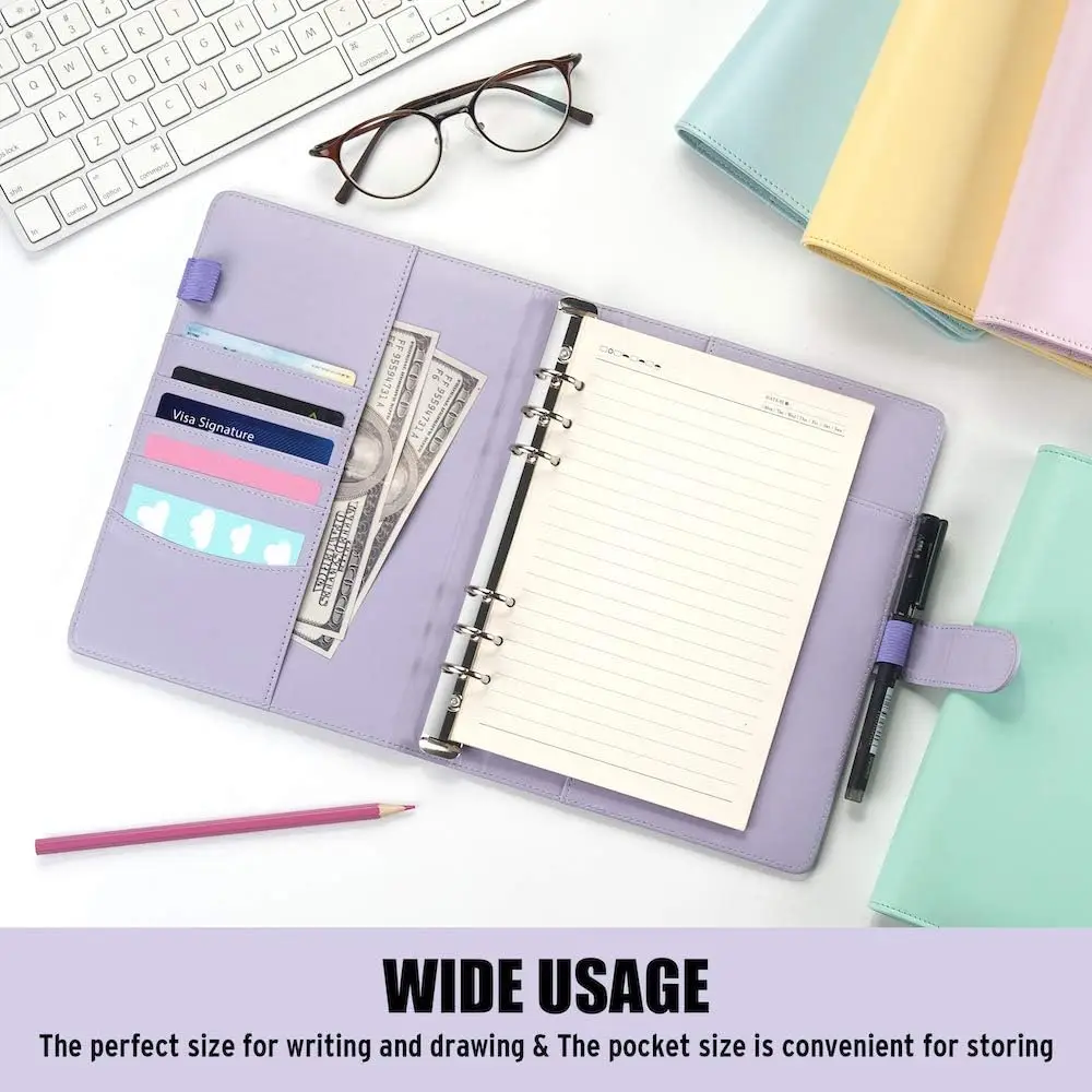 Binder A5 Baru yang Dapat Diisi Ulang, Buku Catatan Perencana dengan 6 Cincin, Binder Jurnal Kulit PU dengan 3 Gaya Kantong, 5 Sekat, 80 Lembar Kertas Isi Ulang