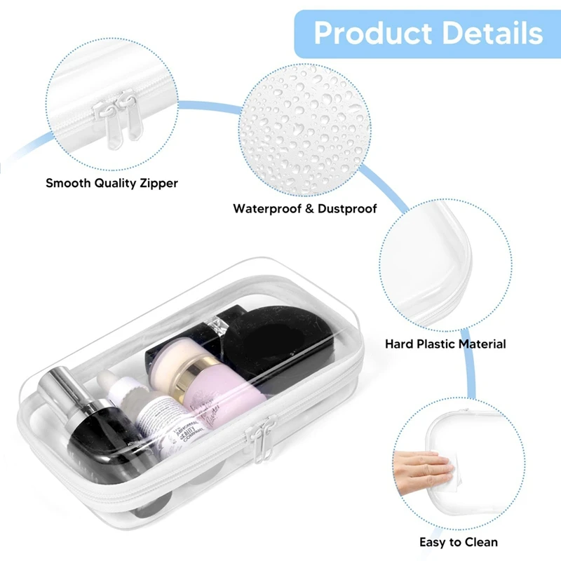 3 Pack Zippered Hard Pouch, Clear Plastic Storage Box Containers Small Toiletry Bag, Clear Hard Shell Zipper Case