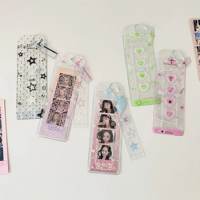

1PC Girls Transparent Glitter Photo Card Holder Student Cartoon Star Design Long Style Fashion Photo Booth Strip Display Sleeves