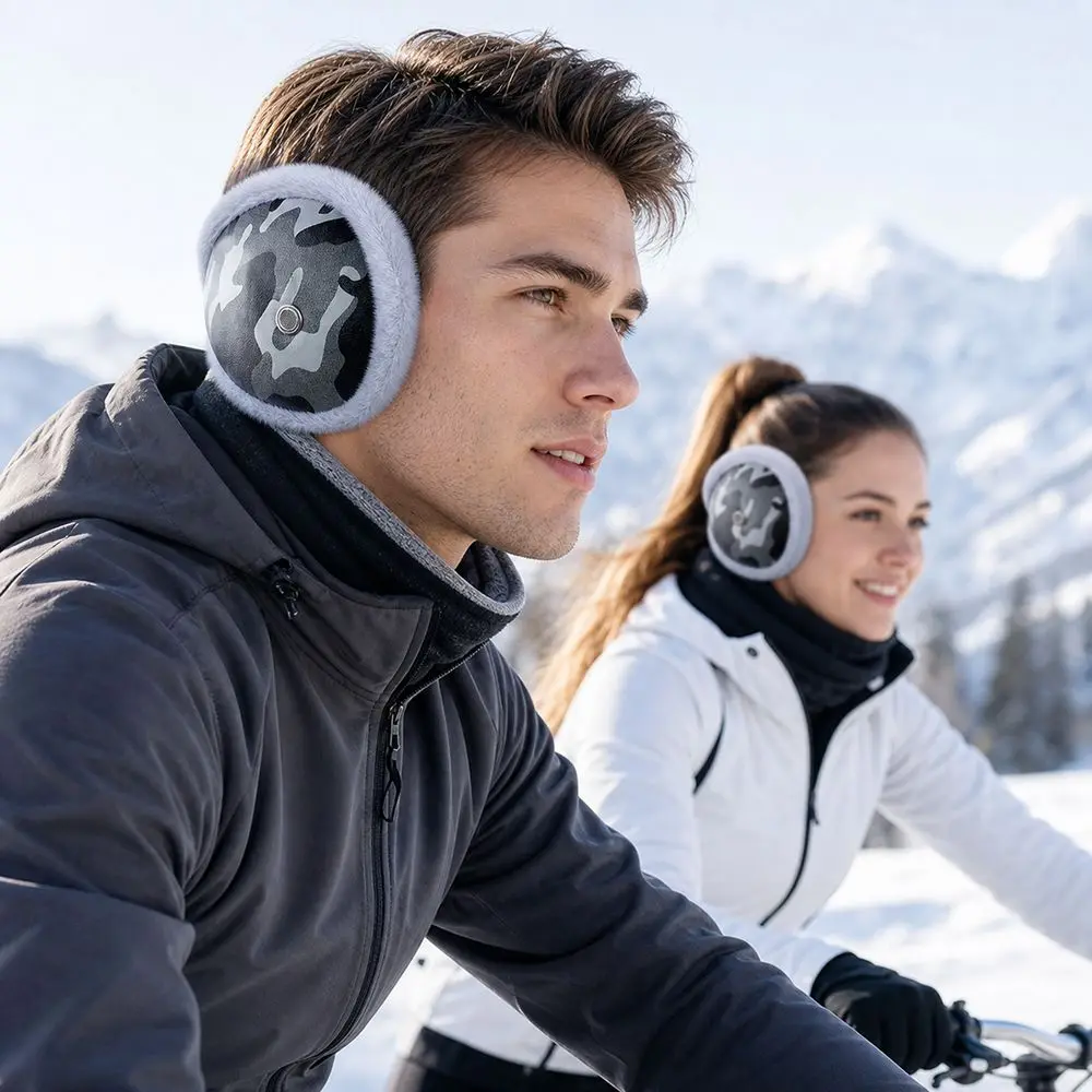 New PU Leather Winter Earmuffs Lining Pattern Earmuffs Windproof Foldable Ear Warmers Winter Activities