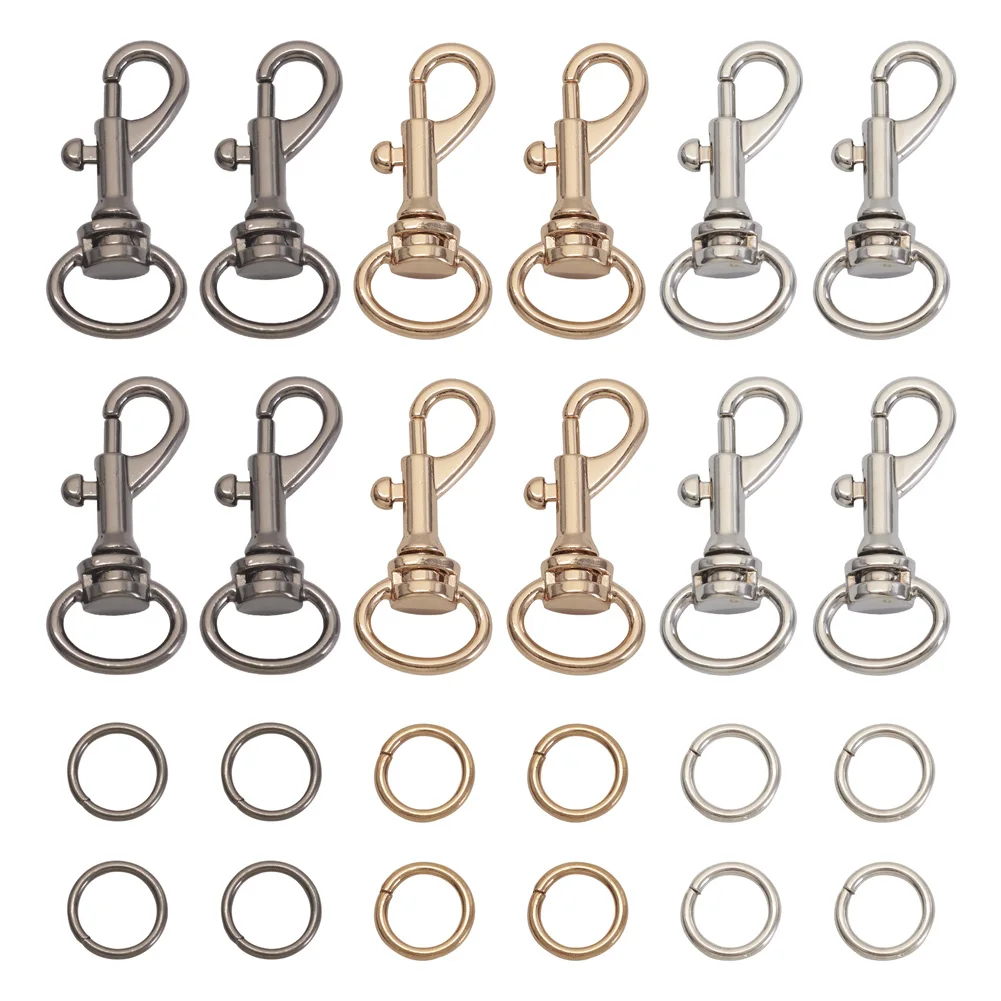 15Pcs 6 Colors Alloy Swivel Snap Hook Clasps Metal Clip Hook Trigger Connector with Open Jump Ring DIY KeyChain Bag Accessories