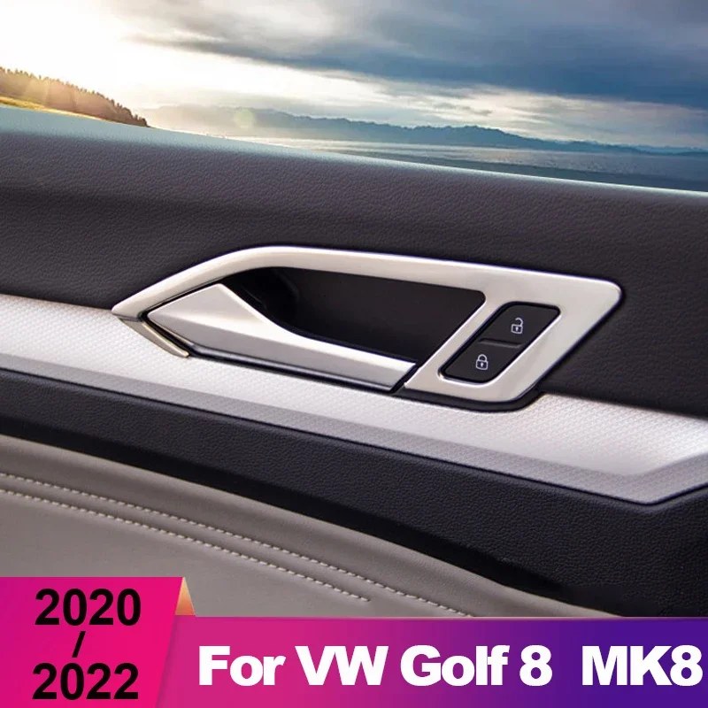 Stainless Steel Car Inner Door Handle Bowl Cover For Volkawagen VW Golf 8 MK8 2020-2022 2023 Auto Trim Frame Sticker Accessories