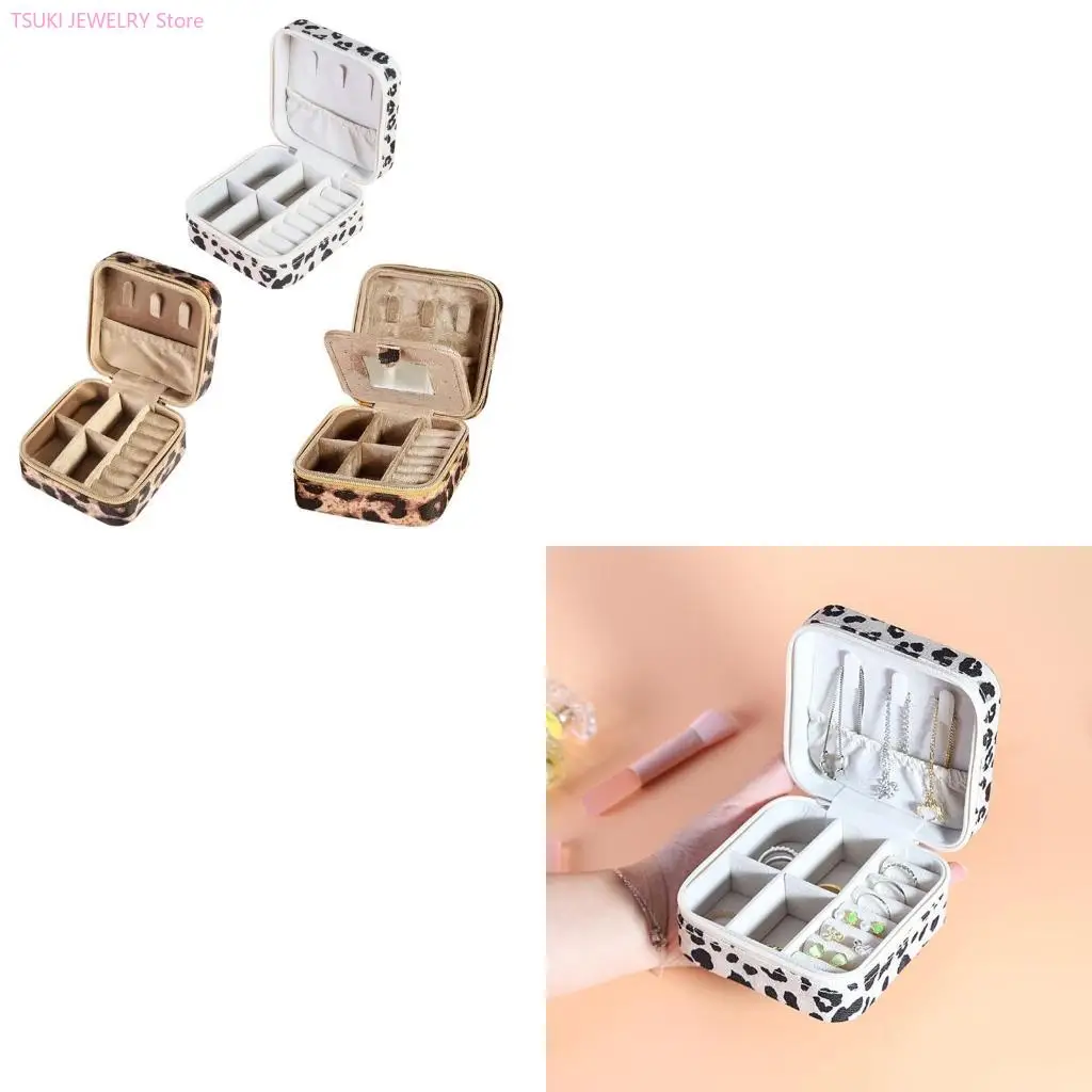 

62KE Travel Friendly Leopard Jewelry Practical Accessory Case with Compartments