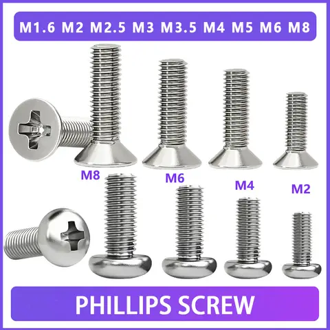 M1.6 M2 M2.5 M3 M3.5 M4 M5 M6 M8 Stainless Steel Cross Recessed Pan/Countersunk Head Screw Phillips TV Computer Furniture Bolts