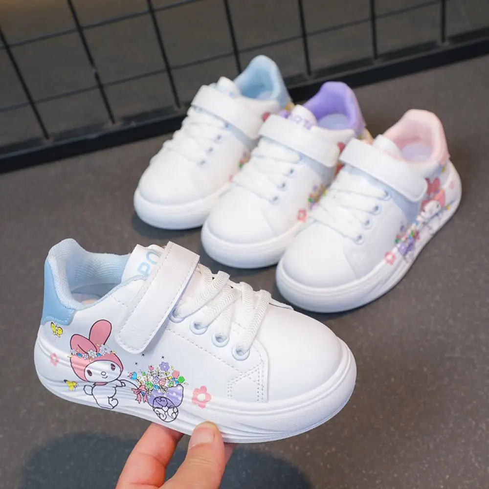 Kawaii Melody Children's White Sports Shoes Anime Sanrios Student Fashion Casual Skate Shoes Autumn New Anti Slip Running Shoes