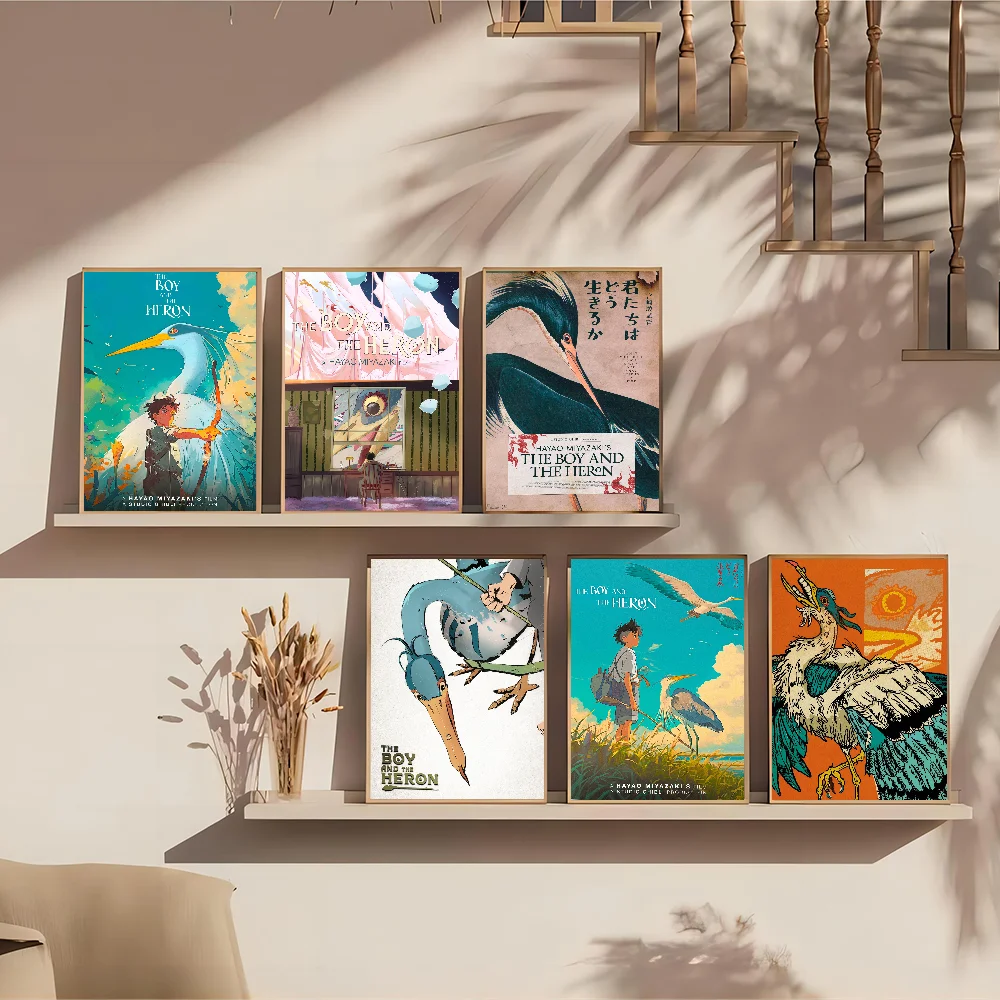 Anime The Boy and the Heron Vintage Posters Sticky Whitepaper Prints Posters Artwork Posters Wall Stickers