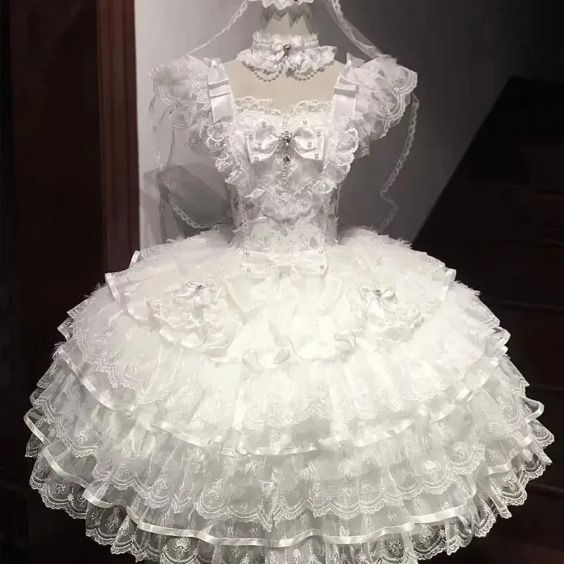 Sommer Y2K Bandage-Kleid für Damen, Japanischer Kawaii Lolita-Stil mit Trägern, Spitze und Schleife, Retro Harajuku Modekleidung – Detail 5