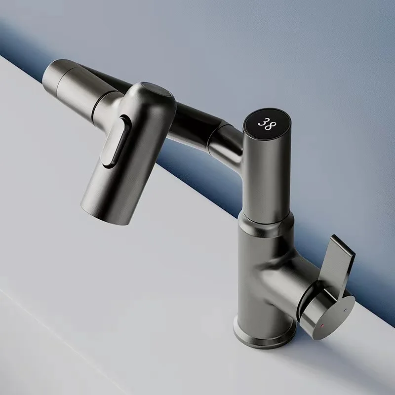 High-End Brass Smart Faucet,360° Rotating Bathroom Faucet with Digital Display, Flexible Robotic Arm Extension ,Cold/Hot Water