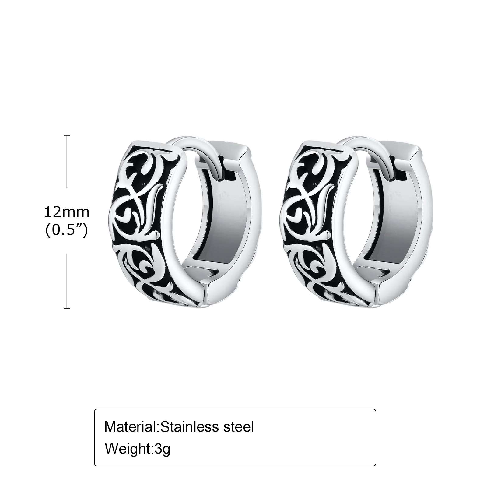 Vnox Ethnic Hoop Huggie Earrings for Men Boys, Anti Allergy Stainless Steel Rock Punk Round Earring Gifts to Boyfriend BFF