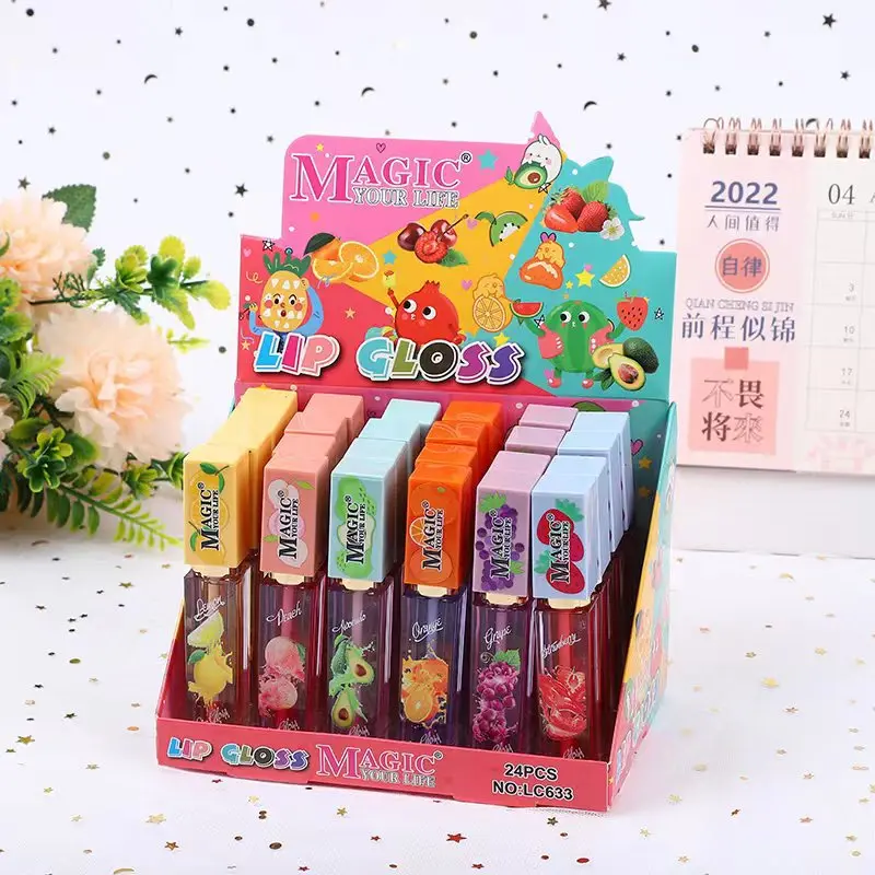 

24Pcs 6 Colors Fruit Flavor Glossy Lip Oil Set Color Changing Moisturizing Lip Gloss Kawaii Girls Lips Makeup Wholesale