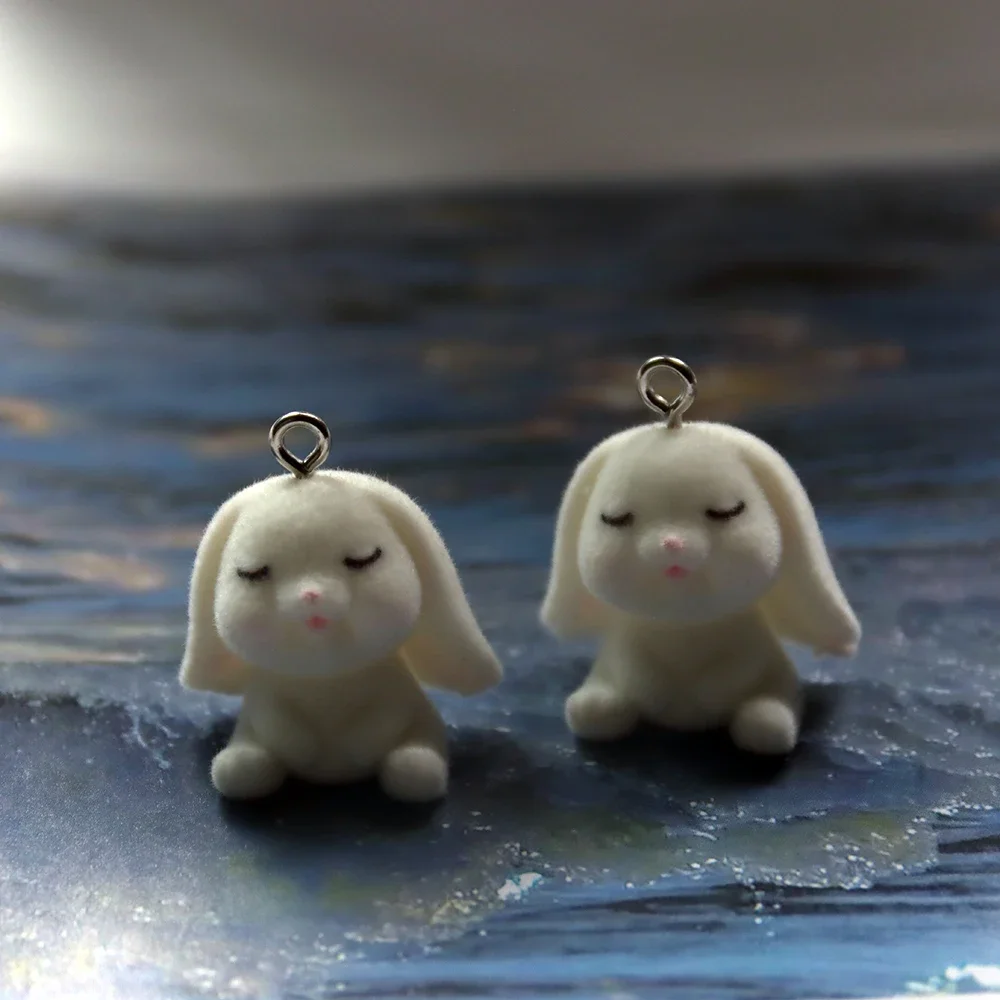 30Pcs 3D Cute Cartoon Flocked Rabbit Charms Cute Resin Pendant  Earring Phone Keychain Accessories for DIY Crafts Jewelry Make