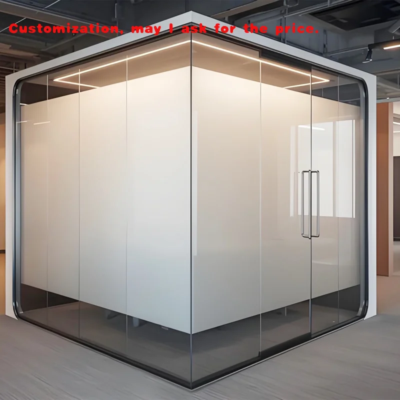 custom.Custom Full Height Tempered Glass Wall Soundproof Frameless Office Interior Design with Door and Frosted Glass Partition