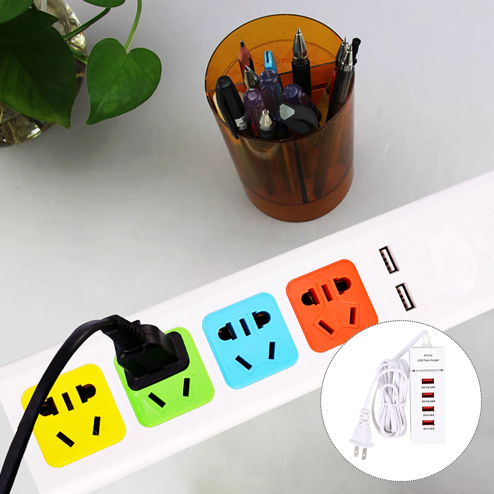 

4 Ports Usb Portable Fast Surge Protector Mounting Holes Fire Resistant Desktop Electrical Adapter For Large