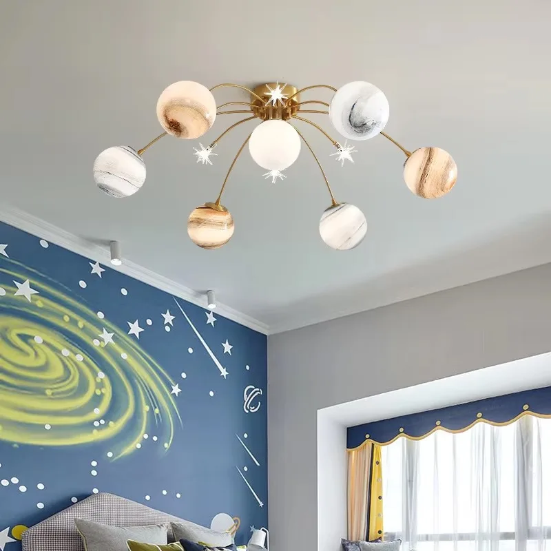 Living room children's pendant, indoor glass ball pendant light, children's desk lamp, children's pendant LED planetary pendant