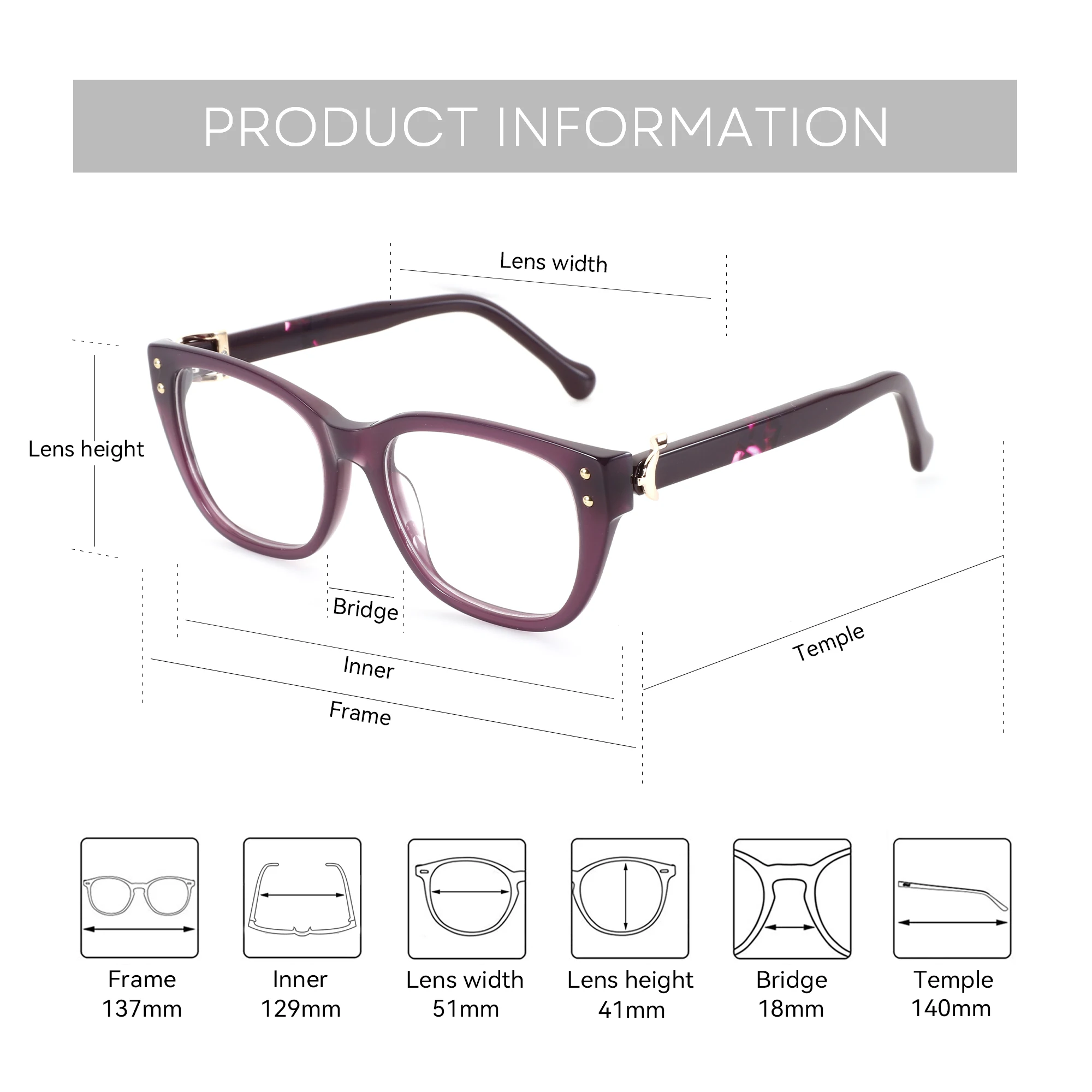 نظارات طبية نسائية من ZENOTTIC مقاس M بإطار فراشة من الأسيتات وعدسات قصر النظر متعددة البؤر