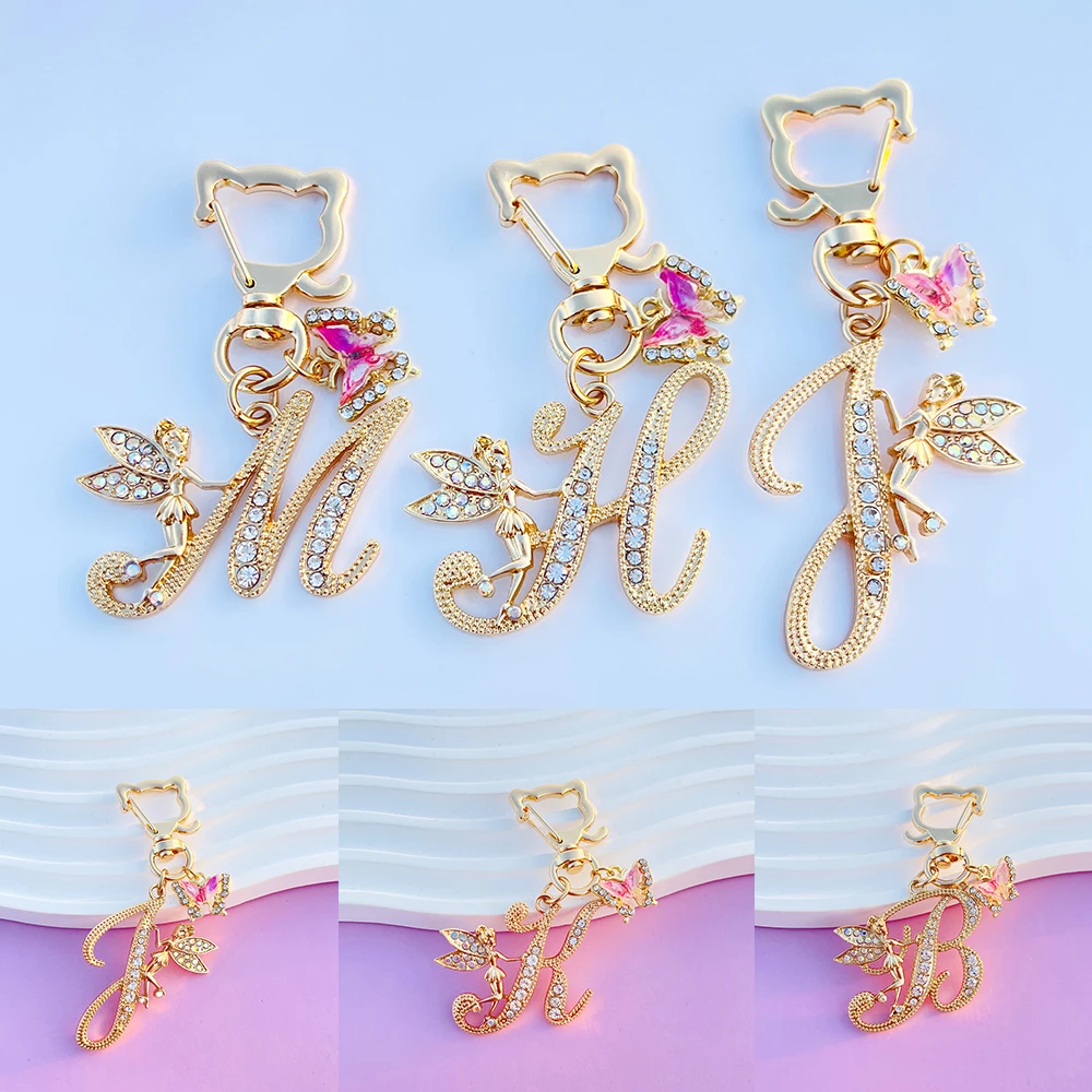 Boutique ange A-Z 26 lettres initiales papillon porte-clés cristal métal porte-clés sac pendentif fête des mères cadeau femmes fille bijoux