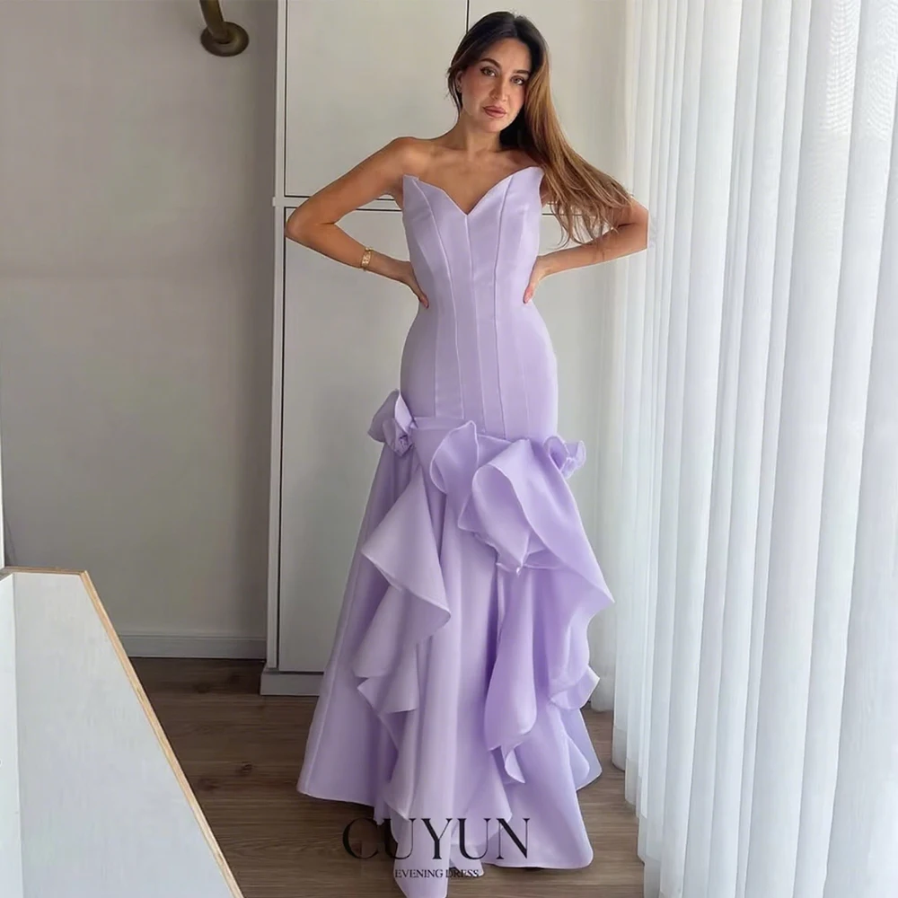 

CUYUN Роскошные женские вечерние платья без бретелек с оборками по индивидуальному заказу платье русалки для выпускного вечера без рукавов элегантные женские вечерние платья