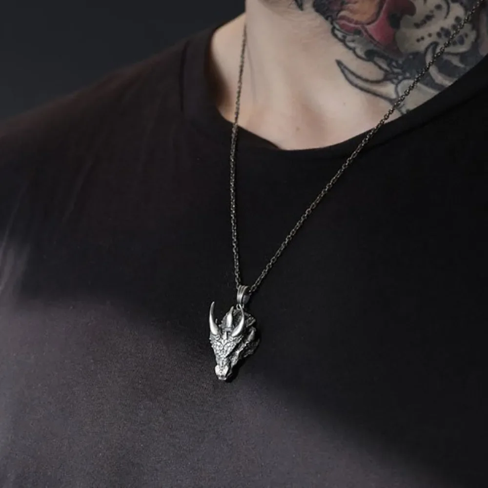 New Domineering Retro Niche Fashion Street Hip Hop Viking Dragon Pendant Necklace Men Party Creative Trend Pendant Accessories