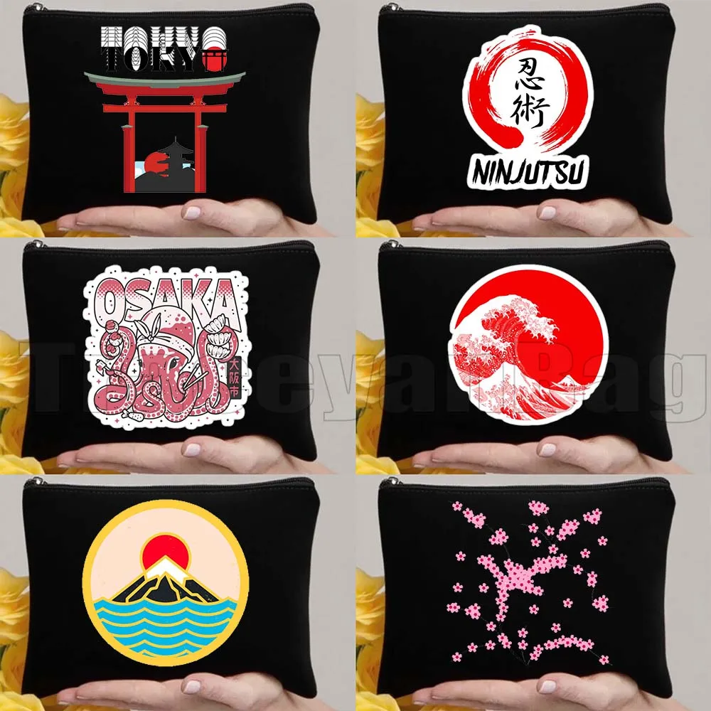 

Tokyo Mount Fuji Cherry Blossom Osaka Sakura Kanagawa Wave Japanese Style Cute Canvas Cosmetic Bags Makeup Bag Pencil Case Pouch