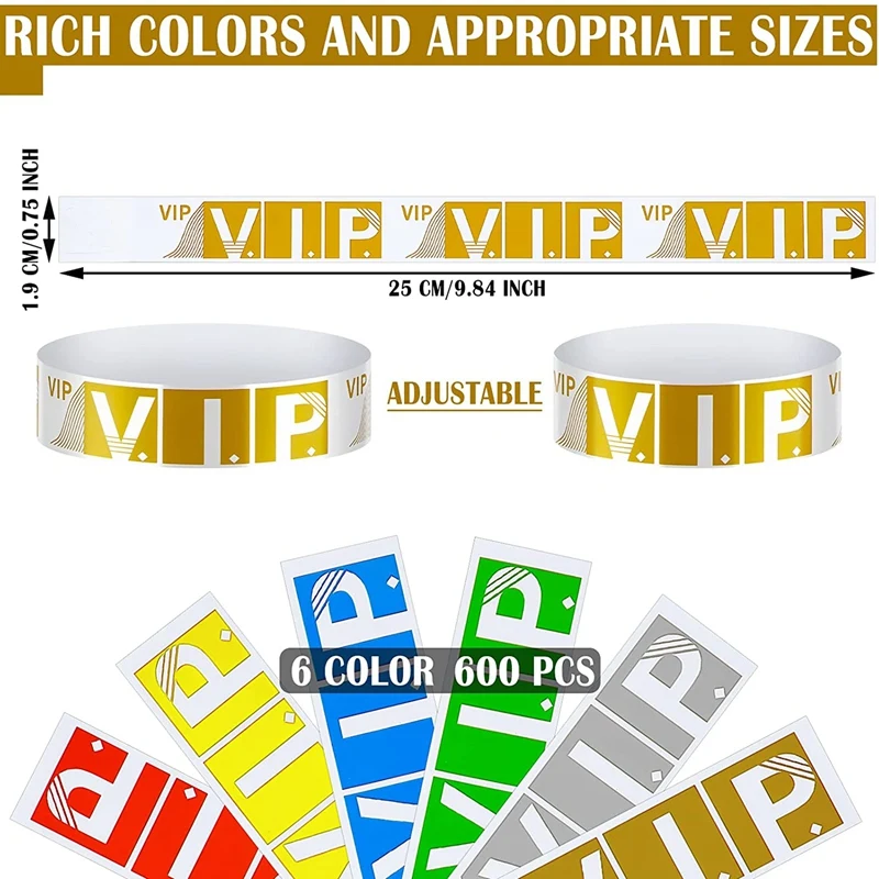 600 Pack VIP Paper Bracelets VIP Wristbands Waterproof VIP Wristbands Neon Colored Wristbands Variety For Events Party