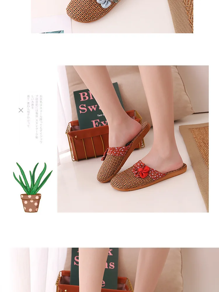 2022 neue Leinen Hausschuhe Frauen Sommer Bambus Matten Haus Hausschuhe Holzboden Schuhe Frauen Eva weiche Sohle Strand Hausschuhe Schuhe Frauen – Detail 14