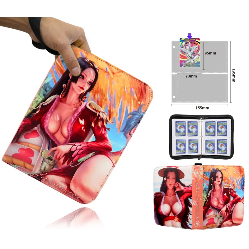 Anime One Piece Card Album 4/9 Grids 50 Pages PU Holder Book Hancock Collection Large Capacity Zipper Card Bag