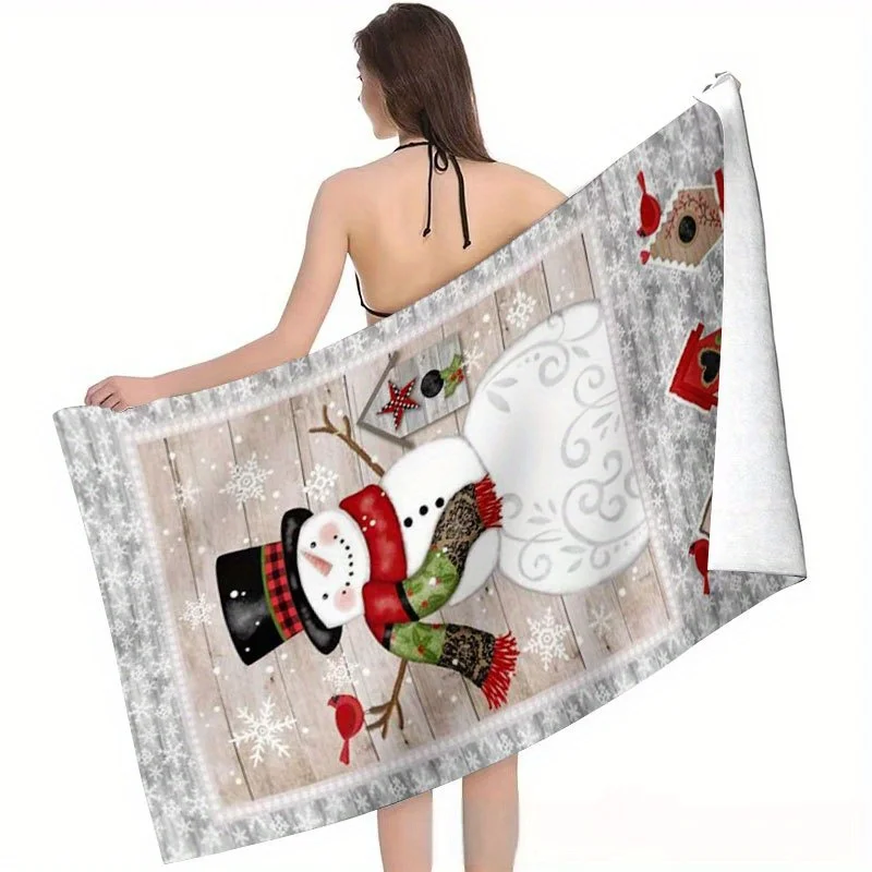 Cute Christmas Snowman Bath Towel, Oversized Ultra-Fine Microfiber Towel, Soft Highly Absorbent All Season Towel for Beach Bathi