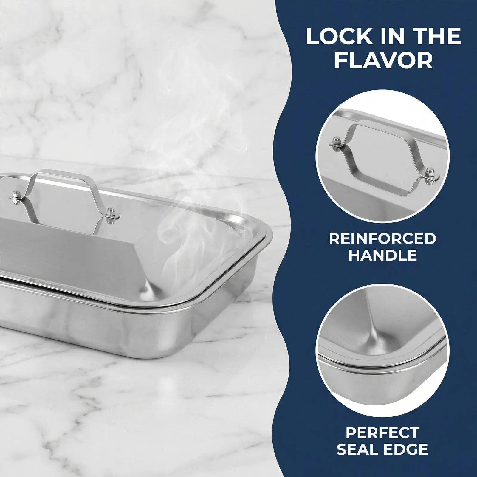 2Pcs Stainless Steel Baking Tray Lid Deep Rectangular Pan Cover for Bbq Fish Roasting Griddle Dome Commercial Serving Pan Lid