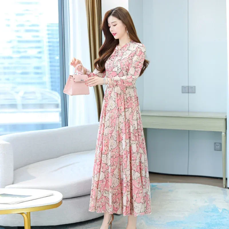 Muslim Women\'s Long-sleeve Dress 2023 Summer Floral  Chiffon Long Evening Party Maxi Dresses  modest dress for women