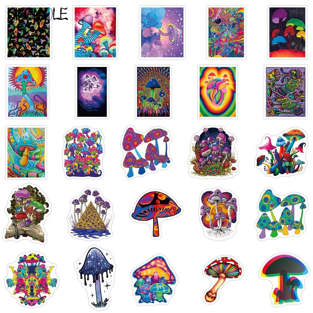 10/30/50PCS Cartoon Psychedelic Mushroom Gaffiti Stickers Cute Magic Plant DIY Toys Car Skateboard Phone Laptop Sticker Decal F5