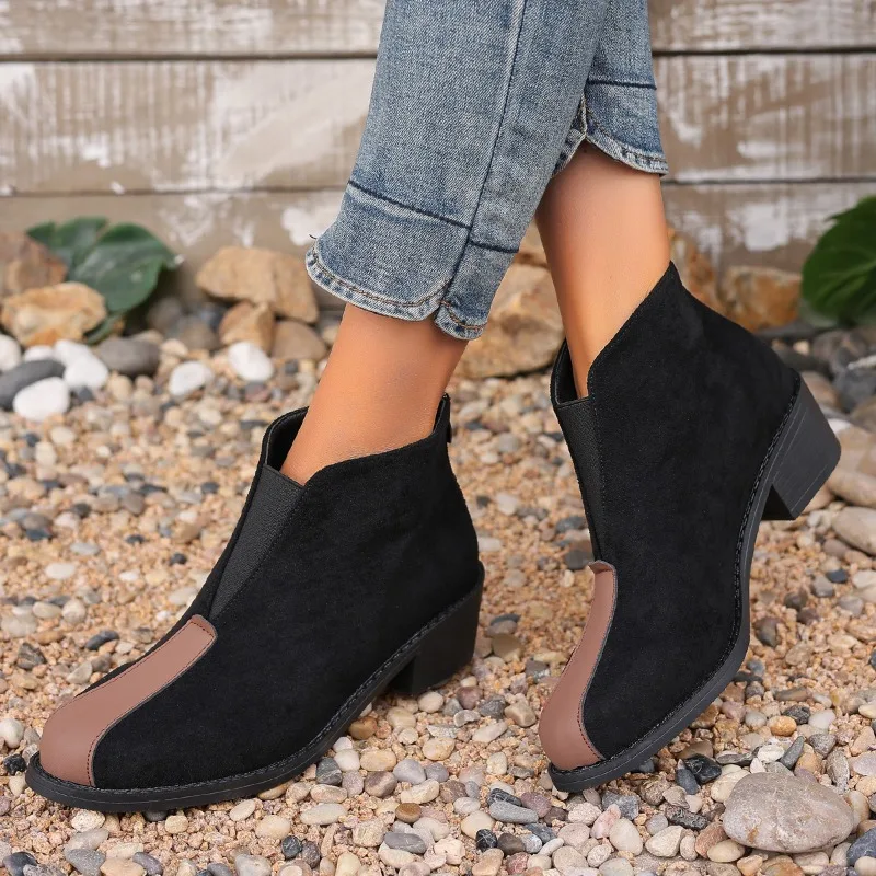 Suede Snow Ankle Boots Mid Heels Women Shoes Designer Trend Chelsea 2025 Goth Boots Women Chunky Shoes Winter Pumps Botas Mujer